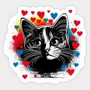 Expressionist black cat hearts design love for cat owner gift Sticker